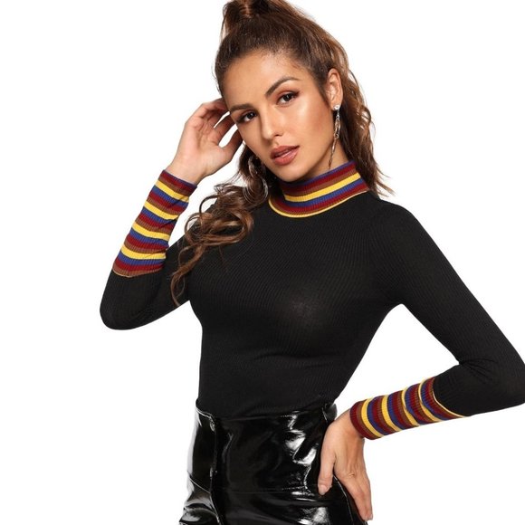 Mock Neck Striped Rib Top - Picture 3 of 7